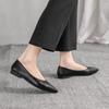Women's Black Pointed-Toe Work Shoes - Soft Leather Shallow Mouth, Flat Soft-Soled, Comfortable for Interview/Flight Attendant, XCY36-357