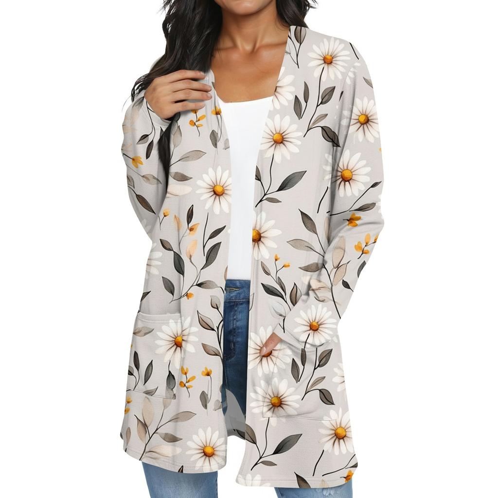 Women's Fashion Casual Retro Floral Print Mid-Length Cardigan Jacket