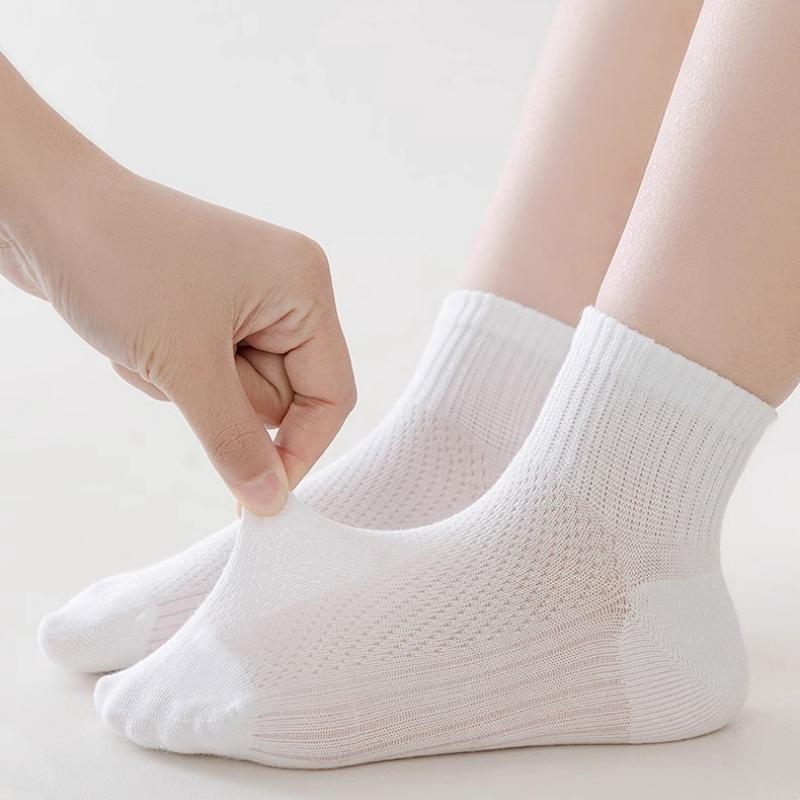 5 Paar/Set Weiße Kinder Socken Sommer Dünnes Netz Student Sport Socke Weiche Kinder Laufsocken Midtube Socken Für Jungen Mädchen 2-12 Jahre