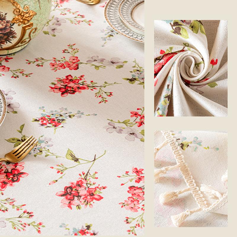 1Pc Nanyang Style Waterproof Polyester-cotton TV Cabinet Cover Tea Table French Style Floral Tablecloth Tassel Decoration