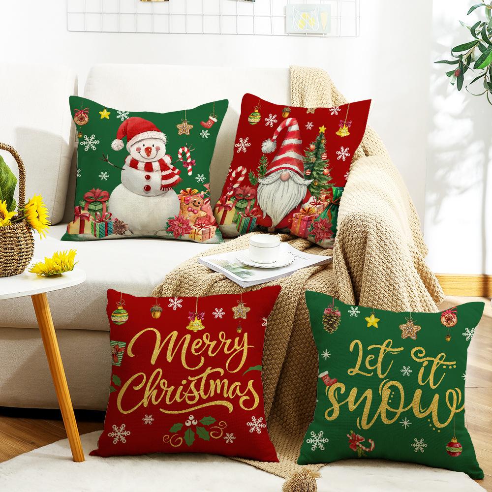 Christmas Pillowcase with Red and Green Colors, Warm Christmas Tree, Snowflake Element, Letter Print, Home Decoration Pillowcase