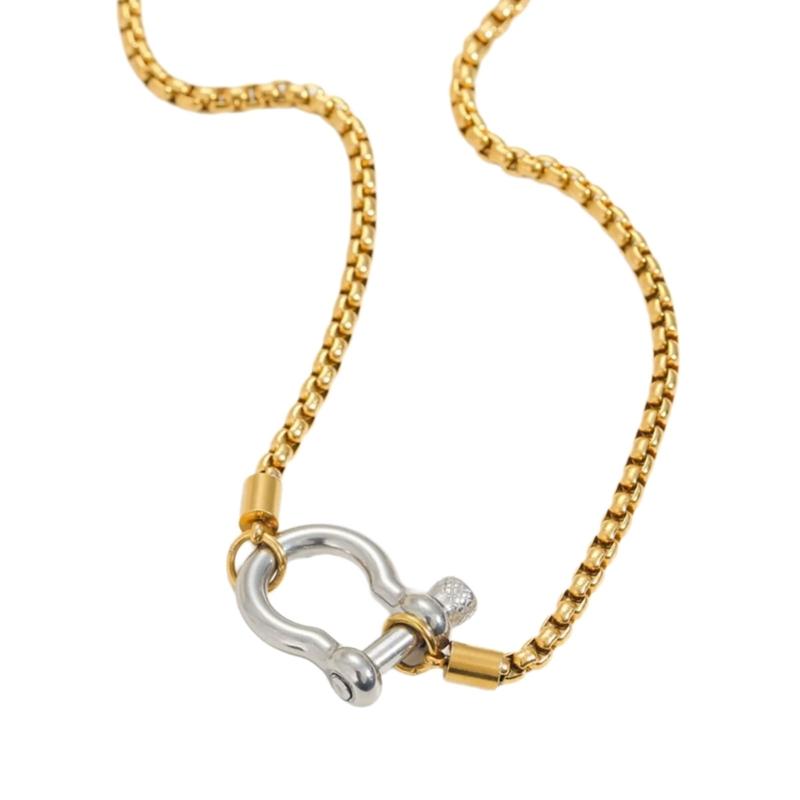 Gold Plated Carabiner Style Necklace Titanium Steel Pendant Neckchain Jewelry Ideal For Unisex Wear And Gift
