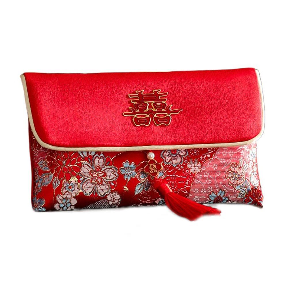 

Blessing Words Tassel Red Envelop Button Wedding Money Bag PU Lucky Red Pockets Wedding Style B3