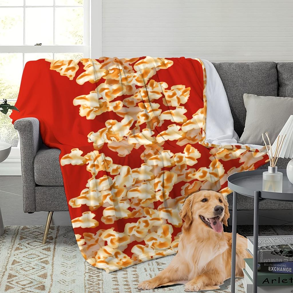 1pc Popcorn Fleece, Tear-resistant, Nap Blanket, Machine Washable, Printed Throw, Leg Cover Small Blanket, Knitted Polyeste