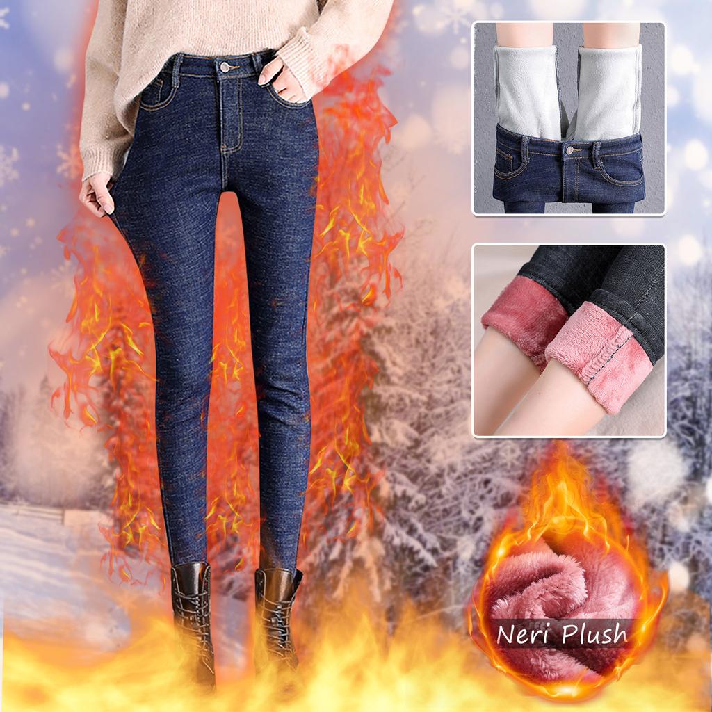 Mode Frauen Plus Größe Plus Samt Elastische Hohe Taille Casual Jeans Bleistift Hosen