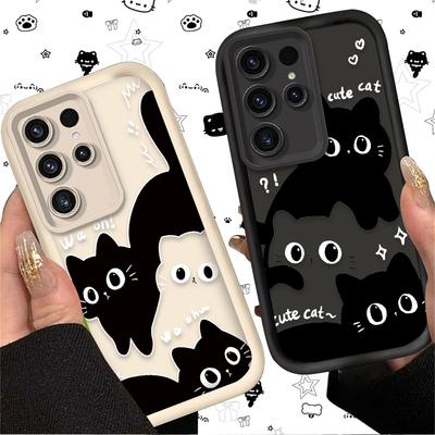 Cute Big Eyed Black Cat Phone Case for Samsung Galaxy S24 S25 S23 Ultra S22 S21 Plus FE A36 A56 A26 A16 A06 A15 A25 A35 A55 5G