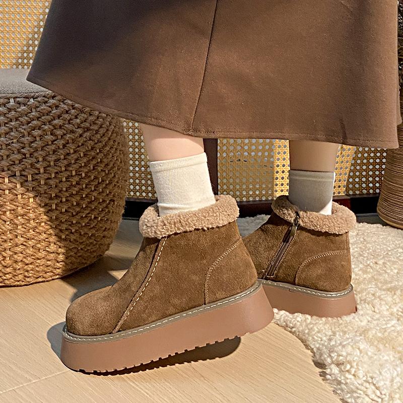 Klobbig Platå Plysch Ankelstövlar Kvinnor Vinter Halkfria Tjocka Plysch Snöstövlar Kvinna Faux Mocka Håll Varma Bomullsfodrade Skor