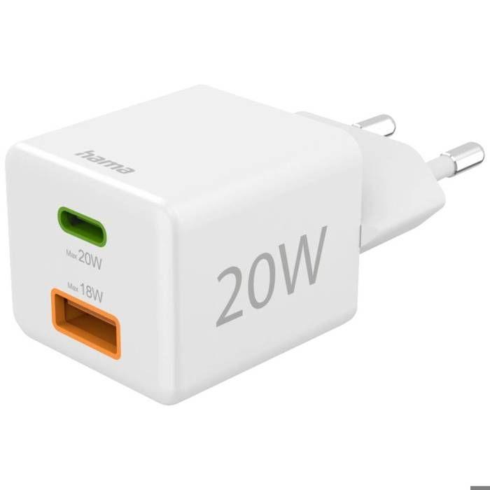Hama 00201991 Chargeur USB 20 W 1x USB-C®, 1x USB-A Power Delivery, QC 3.0 blanc intérieure chargeur rapide
