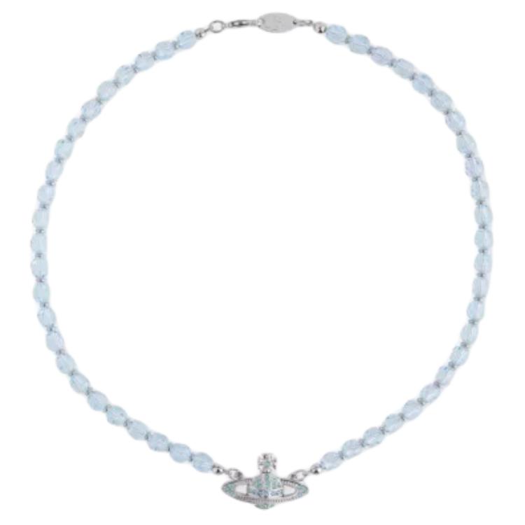 Vivienne Westwood Messaline Saturn Bead Necklace Unisex necklace Silver Transparent-Blue 6303002F- Basic Packaging-Dust Bag+Box