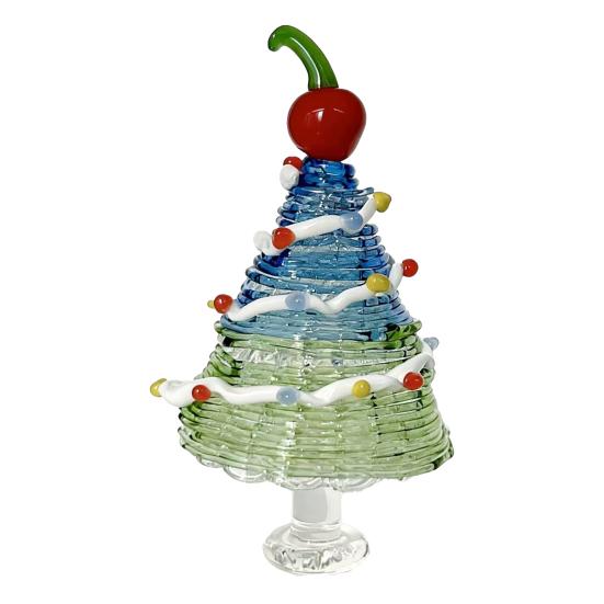 Seasonal Home Festive Ornament Glazed Christmas Tree Figurine, Colorful Miniature Xmas Decor, Handcrafted Exquisite Gift for Colleagues Glass