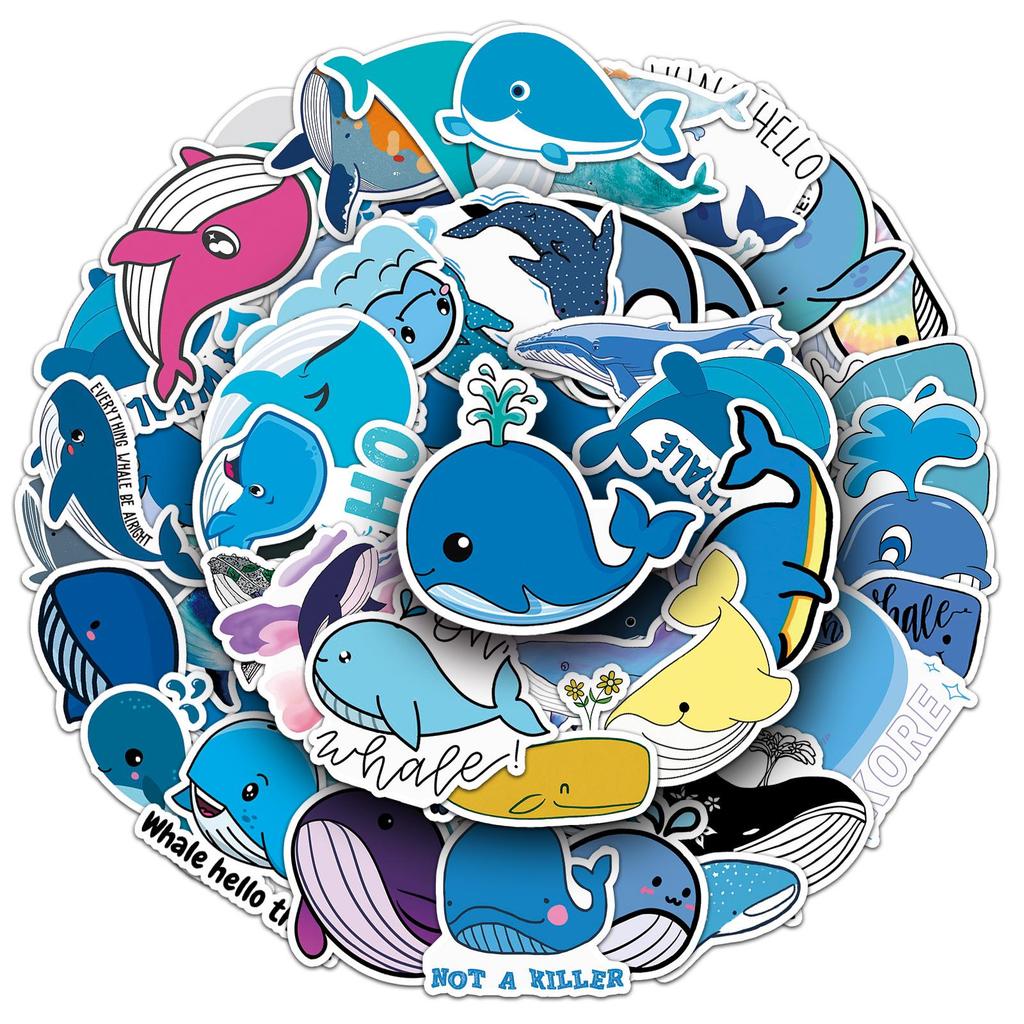51pcs Whale Creative Waterproof Stickers for Suitcase, Scooter, Computer, Tablet - Cartoon Decorative Set