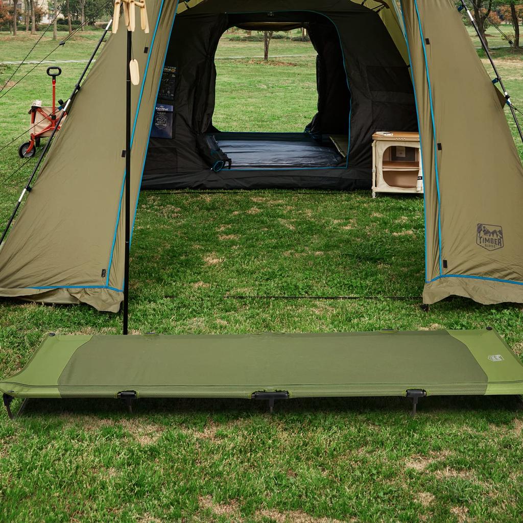 TIMBER RIDGE Camping Bed Folding Patented No Assembly Required Setup in Seconds Load Capacity 102kg Made of Steel Camping Cot No Squeak Compact Easy