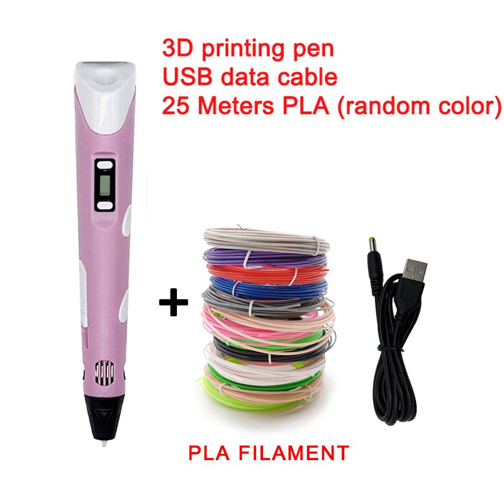 Elektronischer 3D-Druckstift mit LED-Anzeige 25M PLA-Filament Kinder USB-Zeichenwerkzeug Zeichenspielzeug DIY Weihnachtsgeburtstagsgeschenk