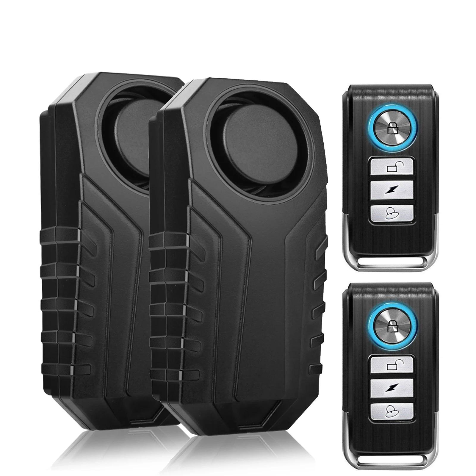 Alarmă pentru bicicletă 113dB Anti-furt Wireless Vibrație Control de la distanță Alarme pentru bicicletă Motocicletă Securitate Acasă Exterior Protecție 2 Hosts + 2 Remote Controls