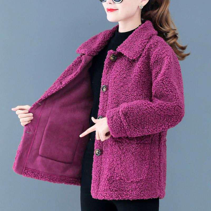 Stylish Faux Lamb Wool Coat for Women Aged 50-60: Warm Particle Velvet Top for Middle-Aged and Elderly Mothers