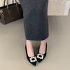 2025 autumn and winter new round head rhinestone buckle mink hairy thick heel foot cover plush warm women's cotton shoes
