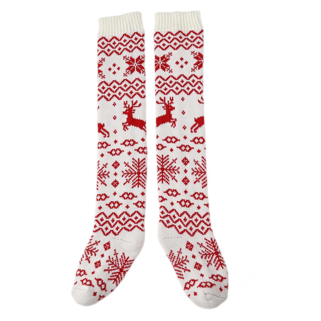 Winter Holiday Thigh High Stockings for Women Christmas Reindeer Snowflake Knitted Over Knee Boot Socks Long Leg Warmers