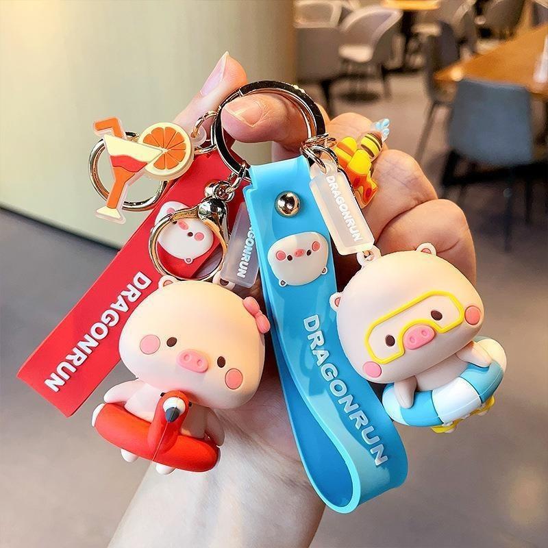 Adorable Piggy Pool Party Keychain Cute Pvc Accessory For Couples Birthdays