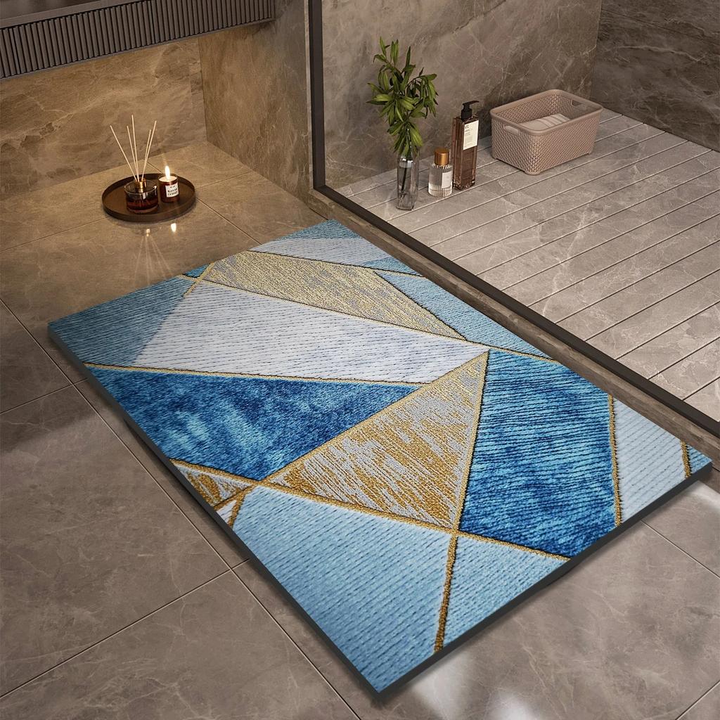Blue Geometric Pattern Carpet Bathroom Absorbent Anti Slip Rug Dirt Resistant Wear-resistant Entrance Door Mat