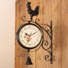 European Double-Sided Silent Rooster Wall Clock - Wrought Iron Living Room Décor