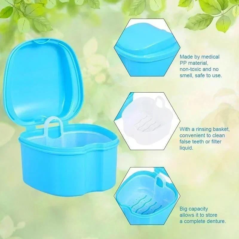 

Convenience Storage Oral Denture Care Bath Box Cleaning Teeth Nursing with Hanging Net Container False Teeth Bath Accessories