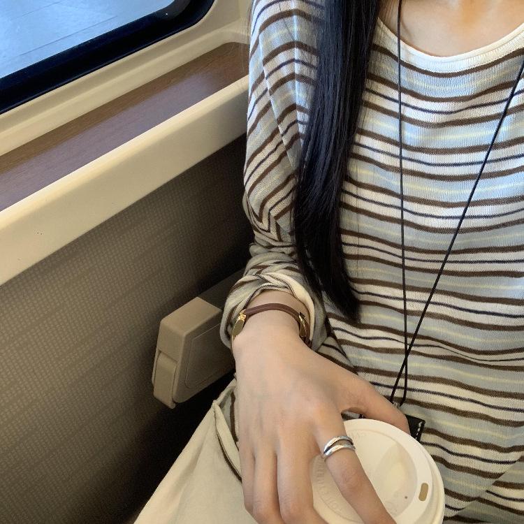 Women's Lazy Style Striped Knit Long-Sleeve T-Shirt - Unique, Pretty Summer/Fall Top with Sun Protection