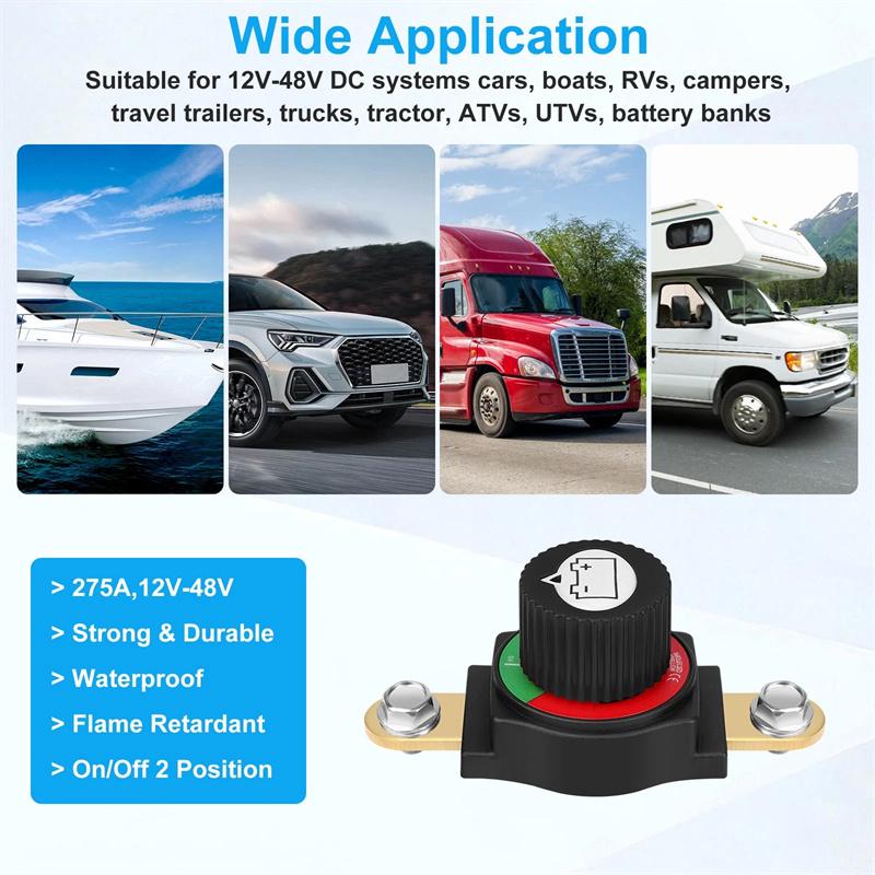 Battery Disconnect Switch,Side Post Battery Disconnect Switch On/Off 275A 12V-48V Battery Power Cut Off Switch For Car Vehicle