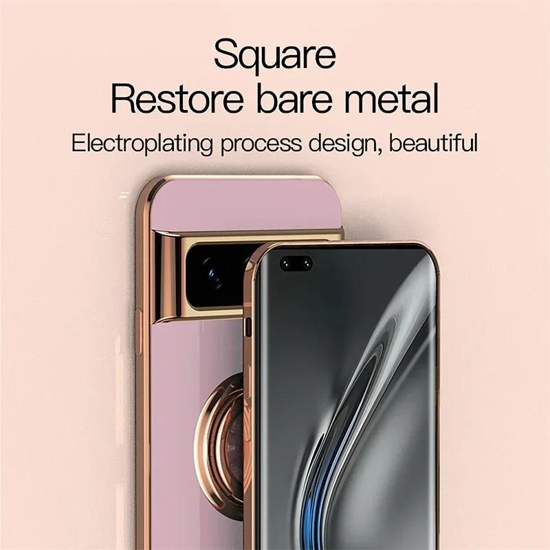 Stylowe etui z powłoką, miękki silikon, odporne na wstrząsy, do Google Pixel 10 9 8 7 Pro XL 9A 8A 7A, z magnetycznym uchwytem-pierścieniem samochodowym, osłona ochronna