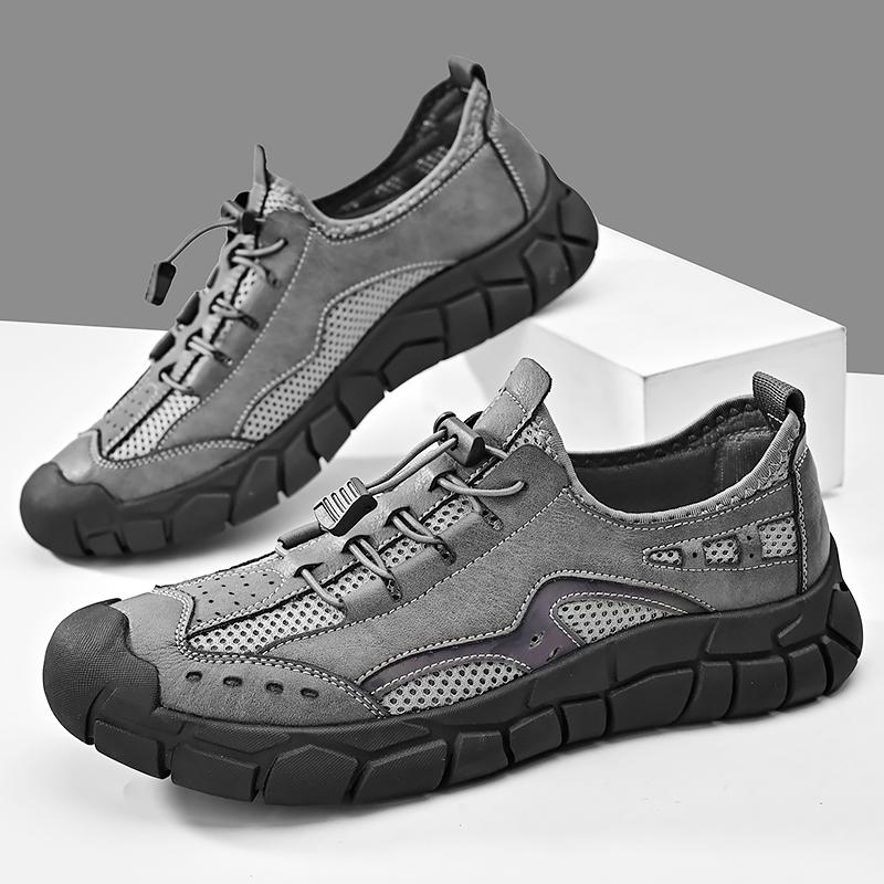 Fashion New Trend Mens Leather Casual Shoes Outdoor Comfortable Sneakers Fashion Soft Man Hiking Shoes Classic Non-slip Treking Footwear