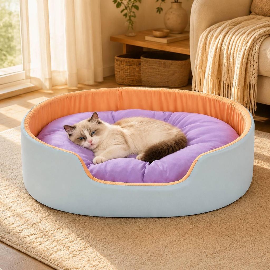 Pet Bed with Removable Pad Soft Semi-Enclosed Nest Calming for Dogs
