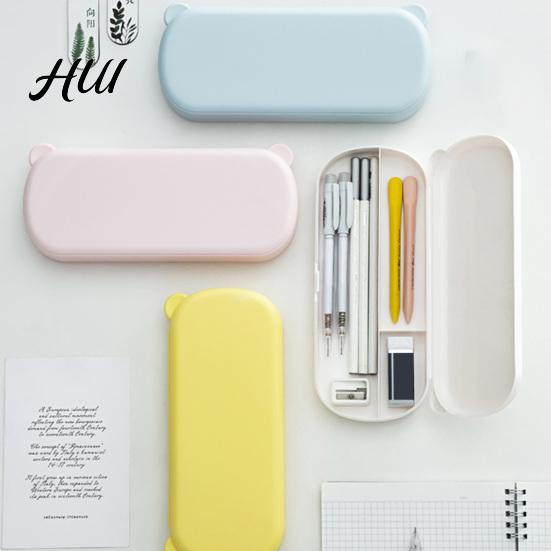 Pencil Storage Box Large Capacity Case with Compartments, Macaron Color Plastic Stationery Box, Portable Student Pen Bag for School Office Home