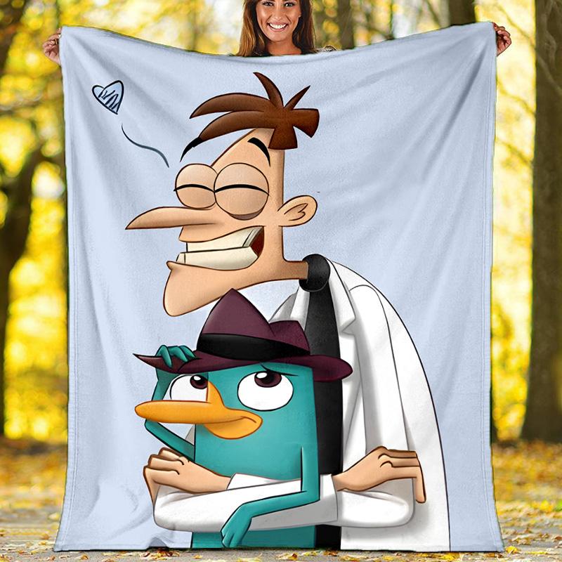 1pc Phineas and Ferb4 Theme Blanket - Digital Print, Polyester, Cozy for All Seasons, Perfect for Outdoor, and Travel