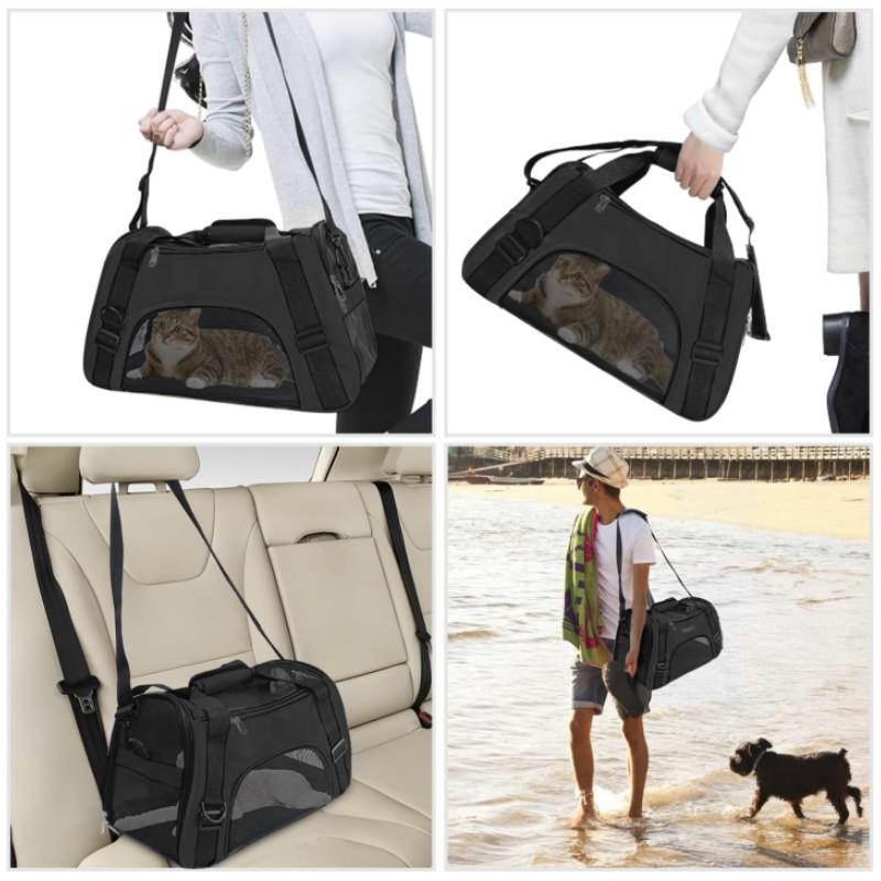Katzentaschen Weichseitige Tragbare Hundetragetasche Netz Atmungsaktive Tragetaschen für Katzen Hunde Komfort Faltbare Handtasche Haustiertransporttasche