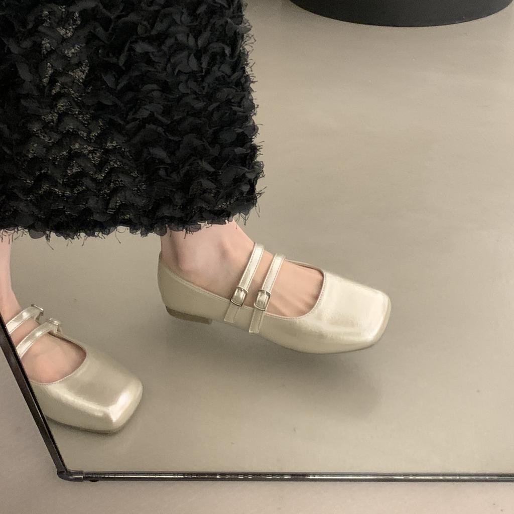 Gentle and Shallow Single Shoes Women's 2025 New Models with Skirts, Soft-soled Beanie Shoes, French Mary Jane Shoes, Silver Small Leather Shoes