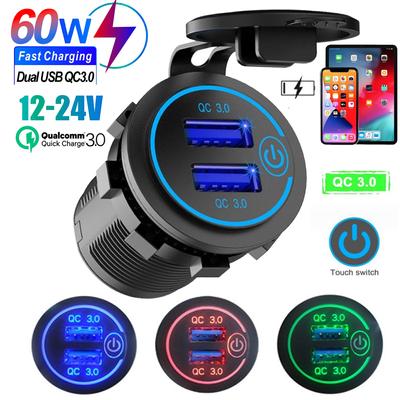 Doppelter QC 3.0 Doppelter USB Schnell-Autoladebuchse 12V/24V wasserdicht mit Schalter Auto-Auto Schnellladeadapter Steckdose
