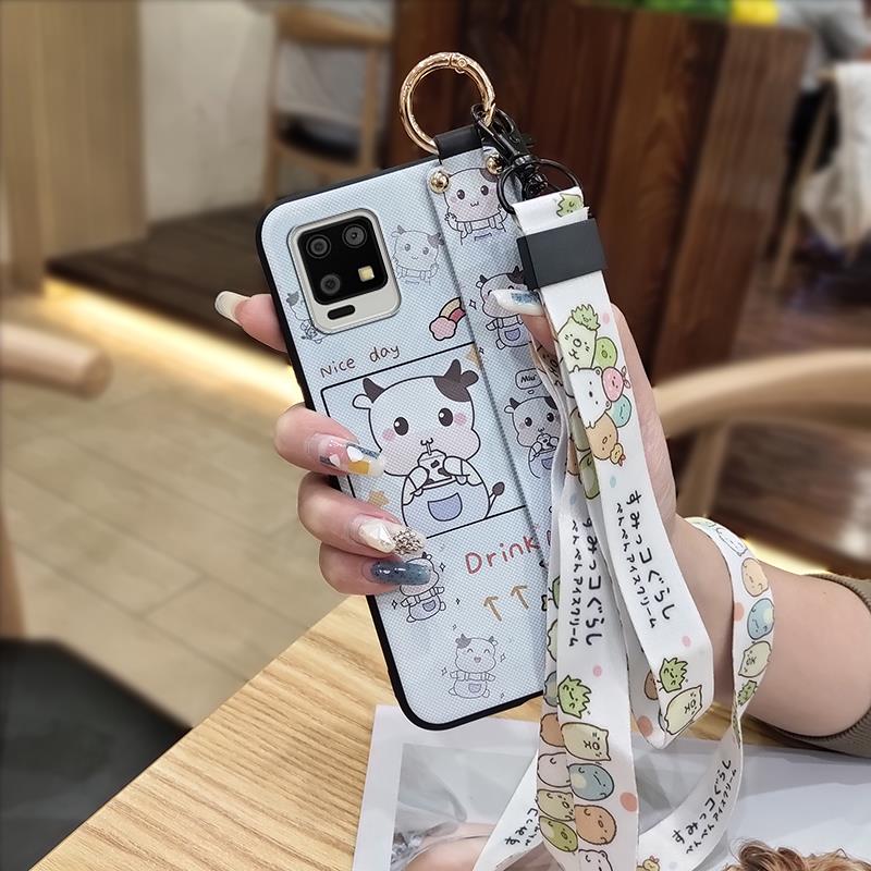 Shockproof Cartoon Phone Case For Sharp Aquos Zero6/Aquos Air Wrist Strap Lanyard Ring Cute Kickstand Soft Case Silicone