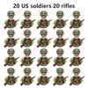 20Pcs/Set WW2 Military Soldier Array Soviet US UK France Japan Canada Italy China Building Blocks Action Figure Bricks Kids Toy