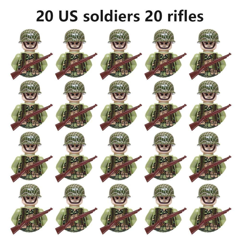20Pcs/Set WW2 Military Soldier Array Soviet US UK France Japan Canada Italy China Building Blocks Action Figure Bricks Kids Toy