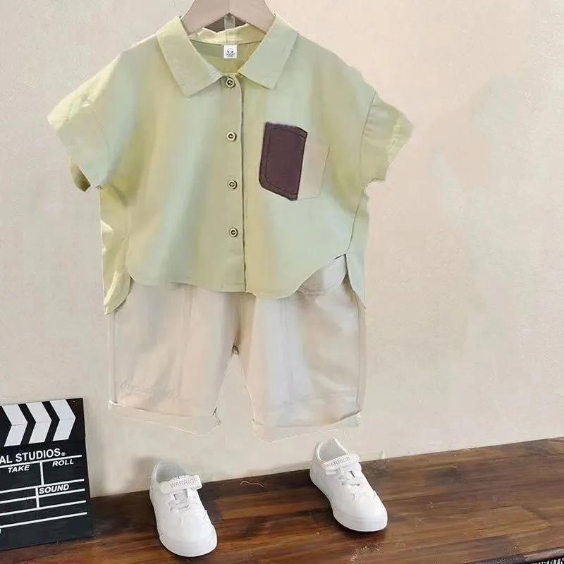 Boys' Shirt Suits Summer Clothes Baby Boys Cotton and Linen Short-sleeved Shirts Western-style Shirts