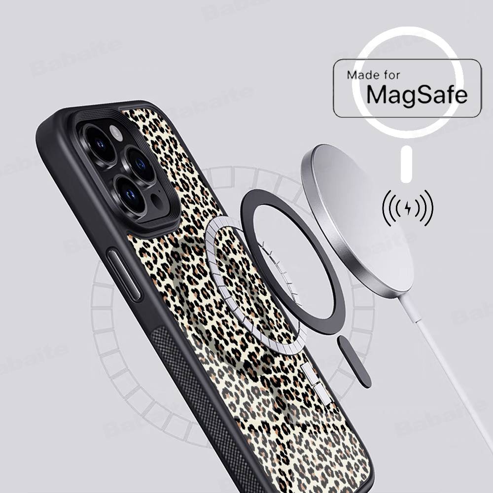 Leopard Cheetah Print Phone Case Magnetic Case For IPhone 17 16 14 13 12 15 Pro Max Plus For Magsafe Wireless Charge Cover