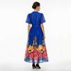 French Vintage Flower Maxi Dress Women Puff Sleeve V-Neck Elegant Floral Print High Waist Sashes A-Line Summer Beach Long Maxi Dresses