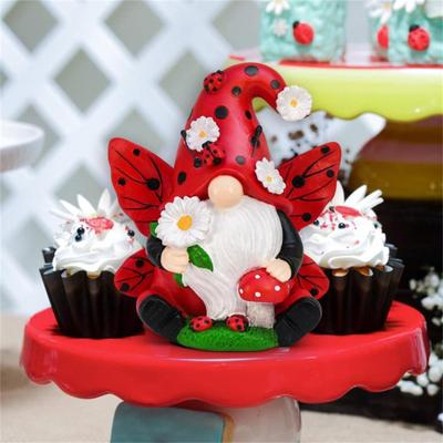 Weather Resistant Resins Ladybird Gnomes Figurine Colorful Swedish Tomte Miniature Ornament for Home and Garden Decors