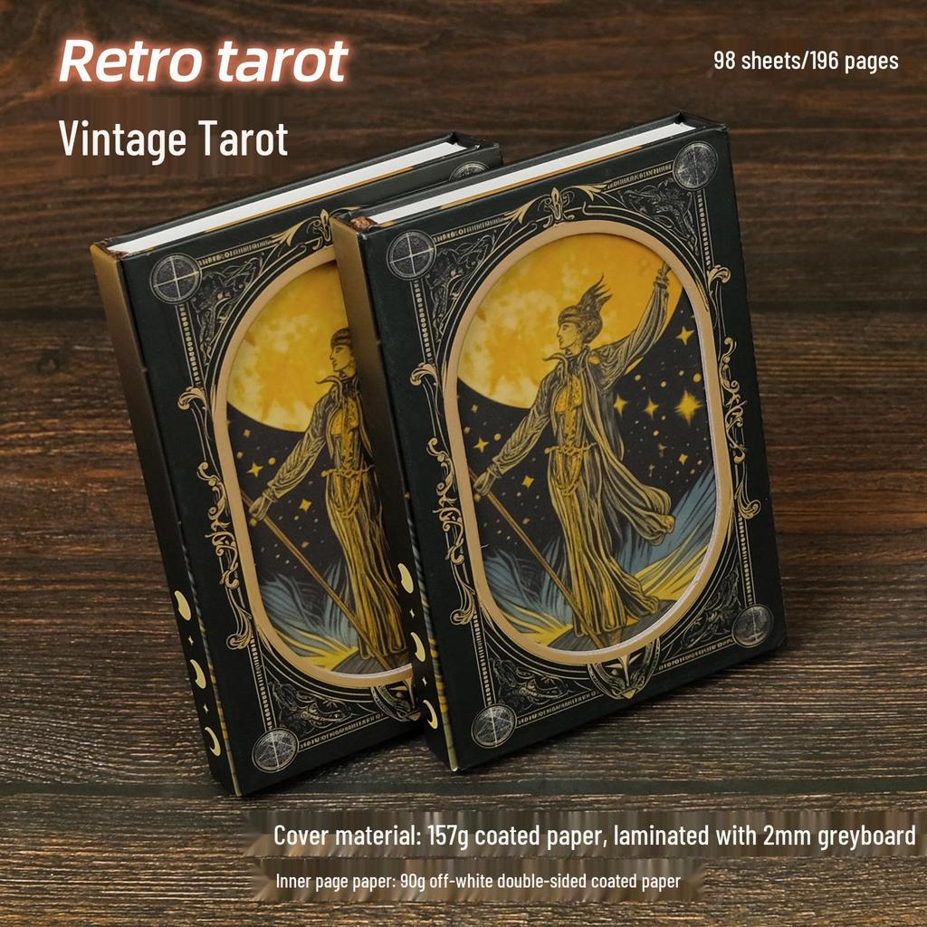 Retro Tarot Card Theme Hardcover Tri-Fold Notebook with Hollow-Out Design