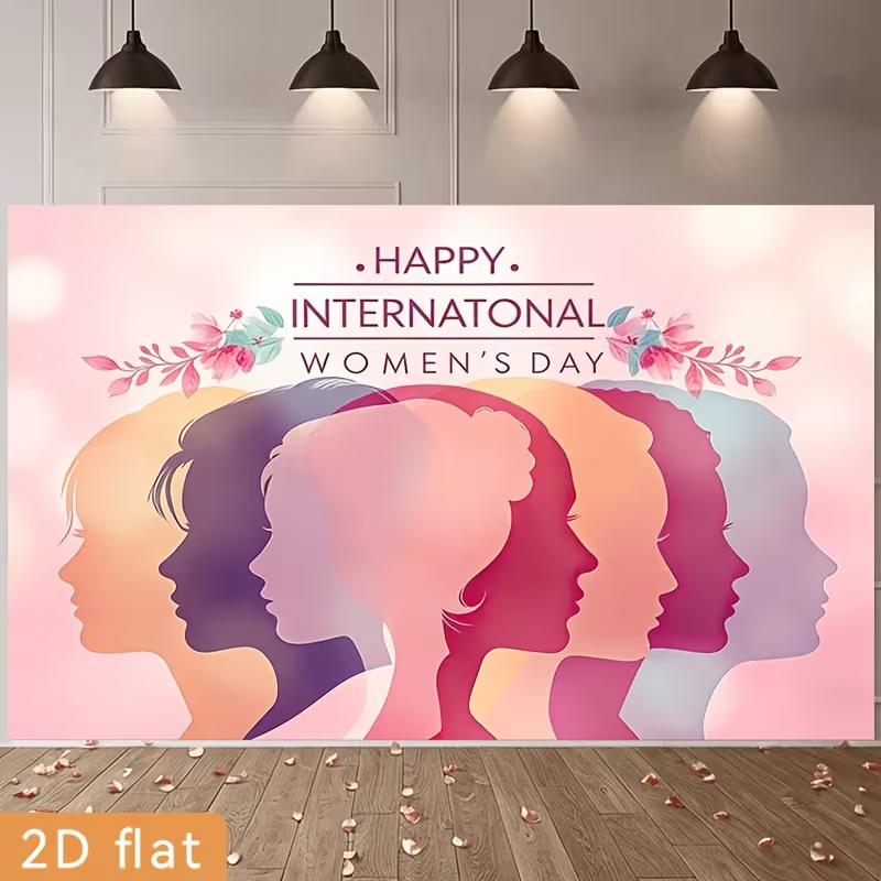 

2D International Women s Day Background, Women Silhouette & Floral Themed Party Backdrop 47.2x31.5inch/120*80cm