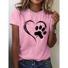 Women's Casual Sleeve Round Neck Playful Heart Paw Print Design Stretch Fabric Spring Attire Clothes