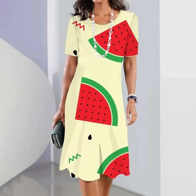 Elegantes Damen-Sommerkleid mit 3D-Geometrie-Streifenmuster, kurzärmelig