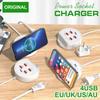 5.1A 4 Ports Multifunction USB Desktop Power Strip Holder EU/US/UK Plug USB Type C Quick Charging Socket For Phone Tablet Laptop