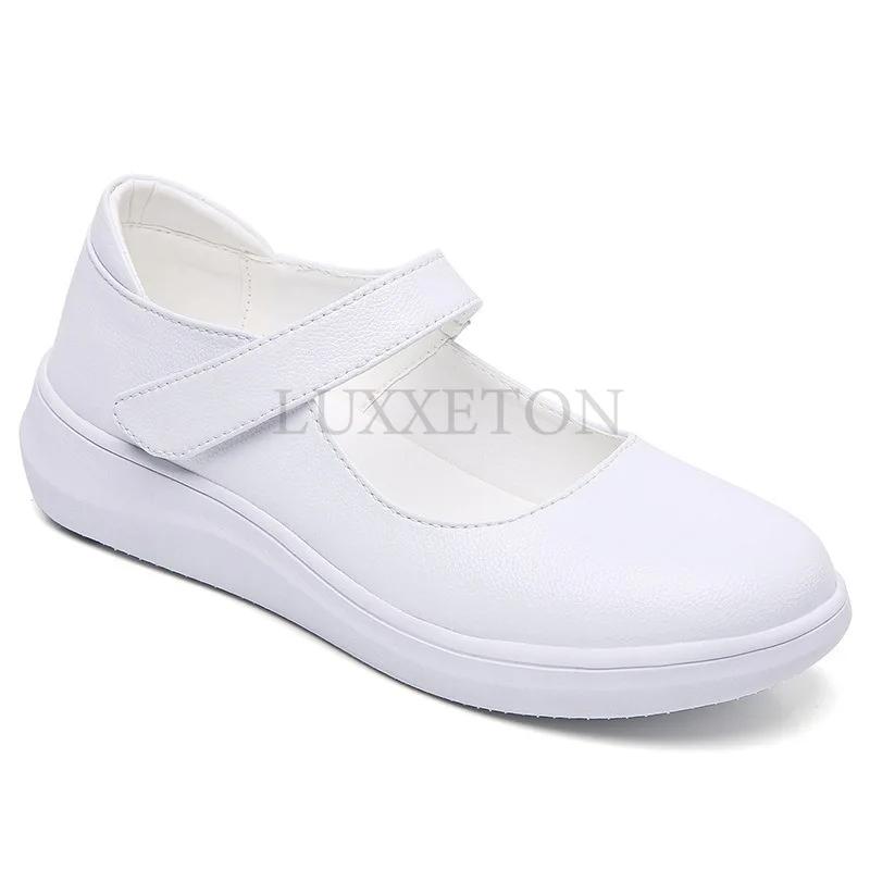 Women Slip on Lolita Shoes Leather Mary Jane Nurse Shoes Women White Flat Versatile Shoes Kawaii Designer Spring Summer