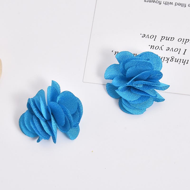 Handmade Chiffon Camellia Flower Earrings - 3cm Fabric Accessories