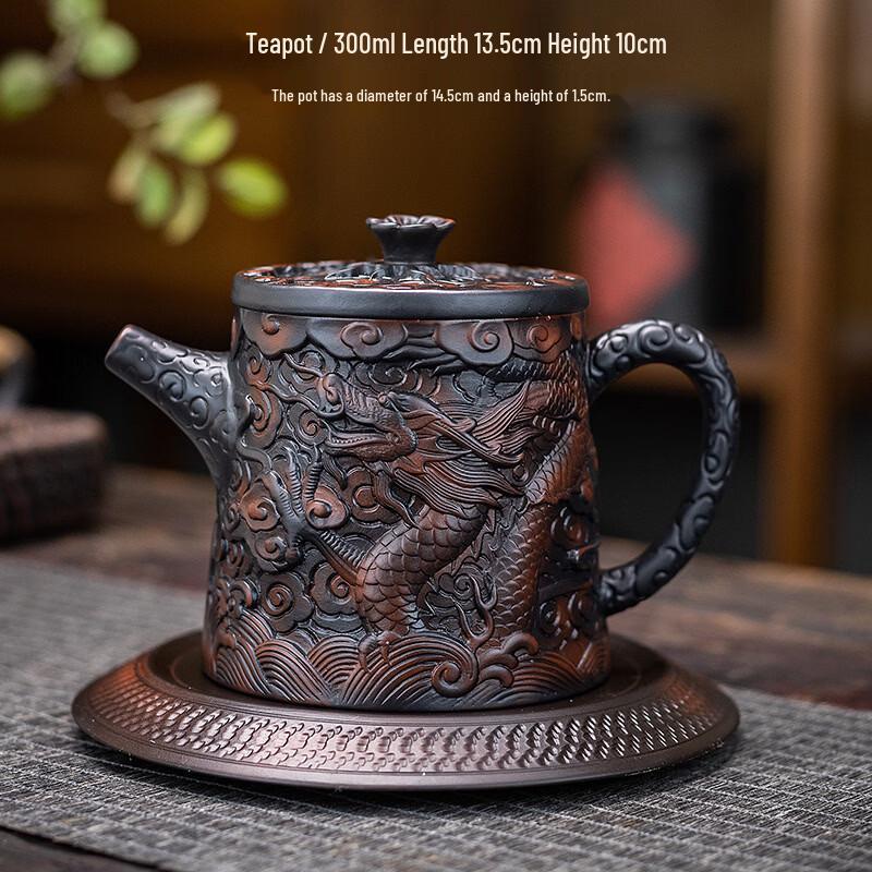Ручной китайский керамический чайник с благоприятным рельефом